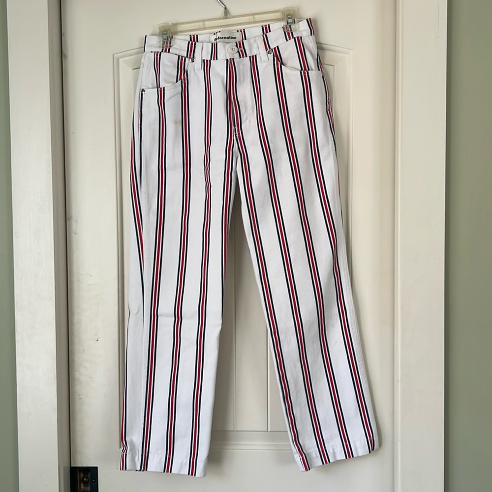 Reformation white striped pants